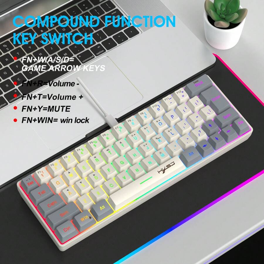 HXSJ HXSJ New Wired Film Keyboard 63 Key Color Blocked Keycap RGB