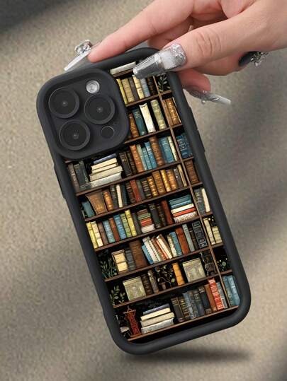 Back To School 1pc Book Shelf Pattern Print Mobile Phone Case, Fits All Apple Models, Best Gift For Friends, Family And Girlfriend Waterproof Shockproof Anti-Fall Scratch Resistant