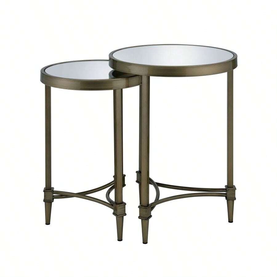 ACME Aditya Nesting End Table, Mirror And Antique Brass Finish LV02596