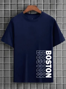 BOSTON Men's T-Shirt 100% Cotton New Release - 藍色 - 查看 1