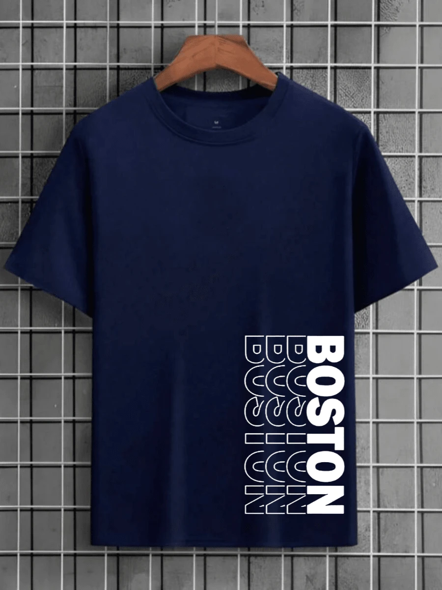 BOSTON Men's T-Shirt 100% Cotton New Release - 藍色 - 查看 1