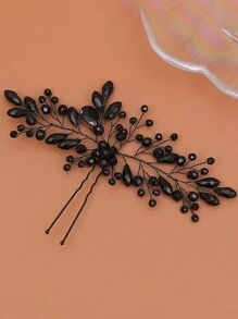 1 pièce Coiffe de fleur de perle noire fait main, accessoire de cheveux de mariage pour mariée
