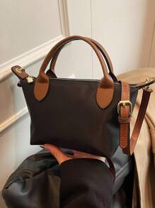 Neue Damen Nylon Lässig Einkaufstasche Umhängetasche Schultertasche Einfarbig - Braun - Übersicht 3