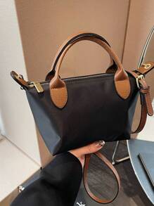 Neue Damen Nylon Lässig Einkaufstasche Umhängetasche Schultertasche Einfarbig - Braun - Übersicht 5