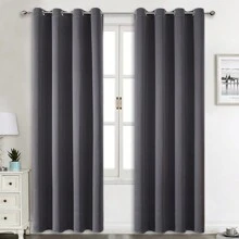 1 件或 2 件可选,顶部孔眼窗帘布,优质面料三重编织遮光隔热窗帘,适用于卧室、客厅、餐厅、厨房橱柜窗帘,深灰色 - 深灰色 - 查看 33