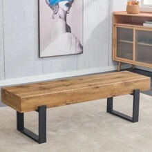 59" Dining Bench, Farmhouse Indoor Kitchen Table Benches, Bed Bench, Industrial Shoe Bench, Entryway Benches - 天然木洗+中密度纖維板+金屬+中密度纖維板如圖 - 查看 2