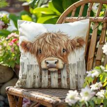 1pc/2pcs Simple Highland Cow Plush Throw Pillow Cover, Single Sided Skin-Friendly Peach Velvet, 45*45cm Sofa Cushion Cover For Home Decor, Party Decoration, Gift