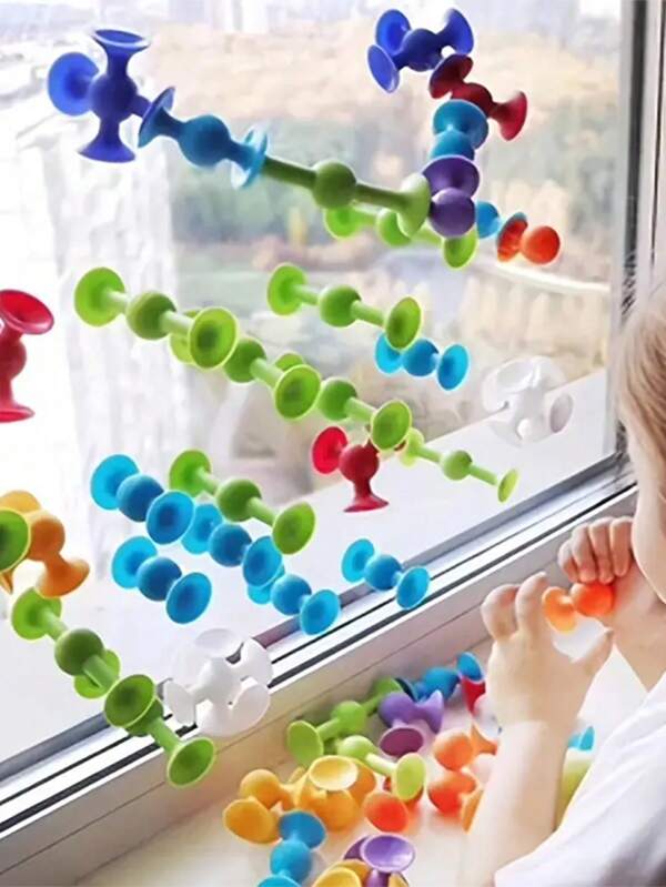 1set Random Color Suction Cup Toys, Building Blocks Pop Sucker Toy, Fidget Toy Construction Set, Bathroom Toys, For Kids, Bath Toys, Parent-Child Interactive Game, Gift For Boys And Girls, Soft Throw Darts Set(Some Parts Are Sent Random )