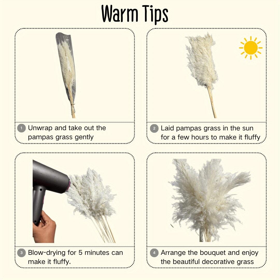 1 Bouquet 43cm Pampas Grass Feather Decor, White Fluffy Feathers, Boho