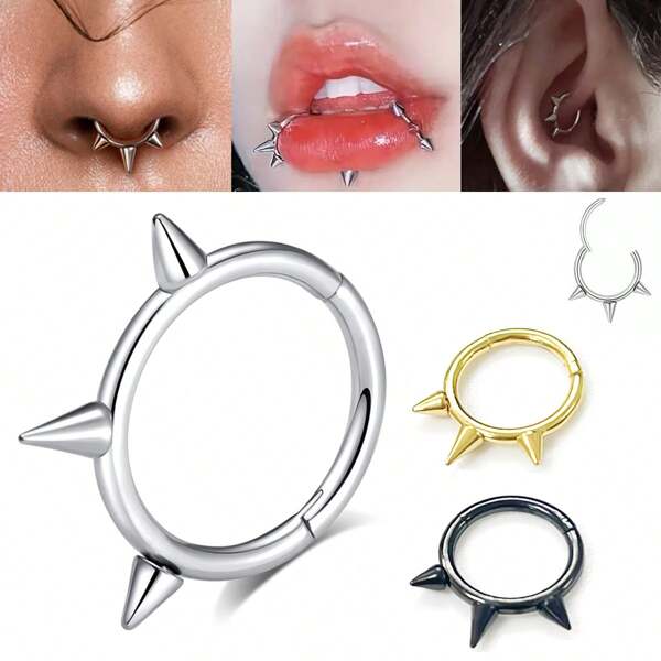 ADYJELY 1 pezzo Anello da setto nasale incernierato da 16G, in acciaio inossidabile ipoallergenico, stile punk, clicker, segment hoop, 18K placcato oro, per piercing di cartilagine, elice, conca, daith, orecchio, labbra, lobo dell'orecchio, gioielli per piercing per donne e uomini, 8mm 10mm