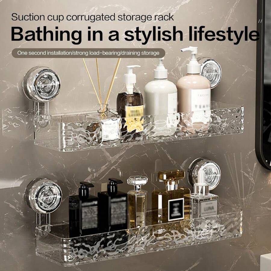 1/2 chiếc Kệ hút họa tiết sóng, Giá sắp xếp đồ đạc, Kệ lưu trữ gắn tường phòng tắm, Giá lưu trữ thoát nước đục lỗ, Không làm hỏng tường - Thích hợp cho nhà bếp và phòng tắm - Nhiều màu - Xem 1