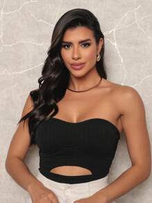 WOMEN'S STRAP-ON BODYSUIT With Front Cutout, Blogger - 黑色 - 查看 2