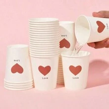50PCS Simple Style Love Pattern Paper Cups Thickened Office Household Commercial Drink Cups Anti-Slip And Leak-Proof 250ML Disposable Paper Cups Suitable For Family Dinners, Outdoor Camping And Office