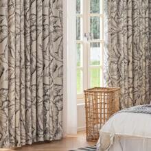 1 片黑色印花叶子图案半遮光卧室窗帘，田园风格厨房窗帘、客厅窗户遮光窗帘装饰 - 黑色 - 查看 9