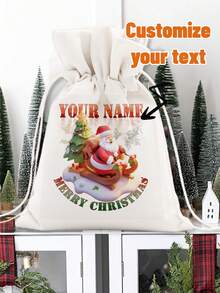 1 件定制亚麻圣诞礼品袋，带抽绳 - 可重复使用的亚麻零食和糖果袋，适合节日派对、生日等，轻巧折叠，适合节日送礼、圣诞节、生日、周年纪念派对礼物 - 彩色 - 查看 6