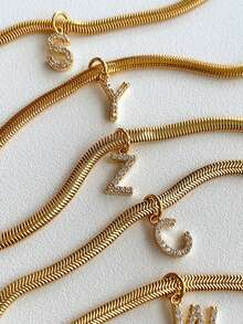 1 chiếc vòng cổ choker lưỡi dao cạo vàng khảm 26 chữ cái tiếng Anh, phù hợp cho phụ nữ - Vàng - Xem 4