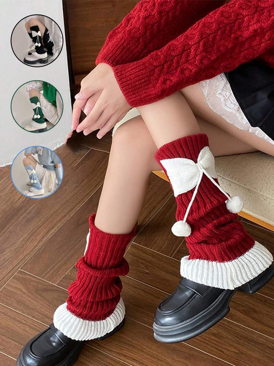 Tất chân giữ ấm Giáng sinh cho bé gái, Tất đan dày mùa đông, Giày bốt dài, Quà tặng Giáng sinh - màu đen - Xem 1