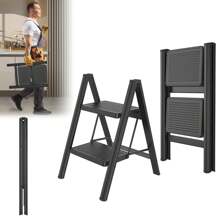 LILIIN Stepladder 3 Steps Foldable, Steel Ladder, Non-Slip Rubber Mats, Widened Steps, Load Capacity Up To 270KG, For Home, Office, Garage, Black - 2 Stufen - View 2