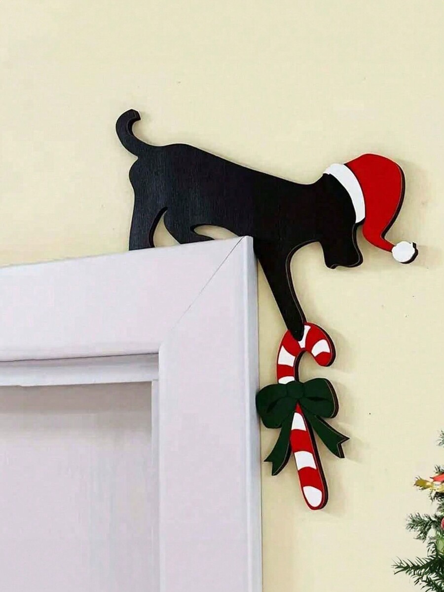 1pc Charming Dog Shape Christmas Door Corner Decoration Rustic Faux