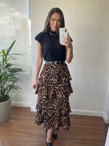 4 Layer Pleated Skirt S-1 - 摩卡棕 - 查看 2