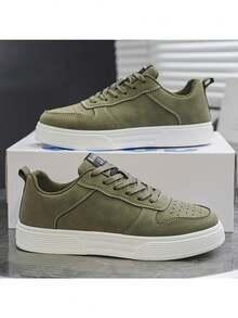 Giày đế bằng thoải mái ngoài trời 4 mùa, giày thể thao cổ thấp đơn giản màu trơn thời trang hợp thời trang - trắng và xanh lá cây - Xem 2