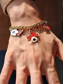 Vòng tay đá bóng, Vòng tay cổ vũ trận đấu bóng đá, Vòng tay xích bóng đá phong cách thể thao dành cho nam, Vòng tay xích vàng thời trang - Vàng - Xem 8