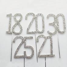 1 pieza Decoración para pastel de cumpleaños con cristal rhinestone para fiesta de boda y aniversario - plata - Ver 2