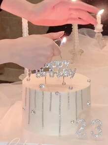 1 pieza Adorno para tarta de cumpleaños con cristales de strass - Multicolor - Ver 5