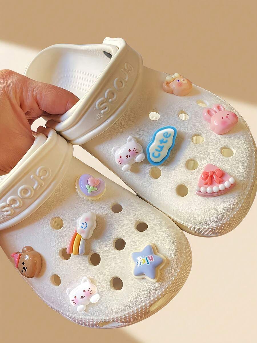 Bộ 10 phụ kiện giày hình đám mây cầu vồng, mèo, gấu, thỏ dễ thương, thích hợp cho guốc và dép xăng đan đi biển - Nhiều màu - Xem 1