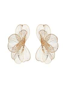 1 对手工黄铜镂空花卉建筑金属时尚街头风格夸张耳环带礼品盒 - 立體鏤空花朵 - 查看 10