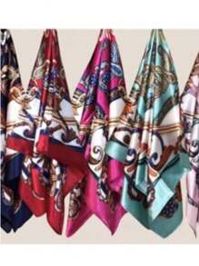 90x90cm Lenço Cetim Cabeça Pescoço de Seda Super Moda - Multicolorido - Visão 1
