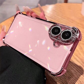 1 pièce Étui de protection en TPU plaqué or rose, transparent, à bords souples, minimaliste et haut de gamme, anti-chute avec une couverture complète, compatible avec Apple 17 Pro/17 Pro Max/17 Air/17, Redmi. Trous anti-poussière, étui de téléphone de luxe épaissi.