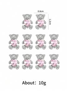 10Pcs Metallic Bear Shaped Nail Decorations - Silver Bear With Pink Rhinestone, Jewelry For Women And Girls Nail Art Diy Nail Supplies Nails Nail Charms Nail Gems