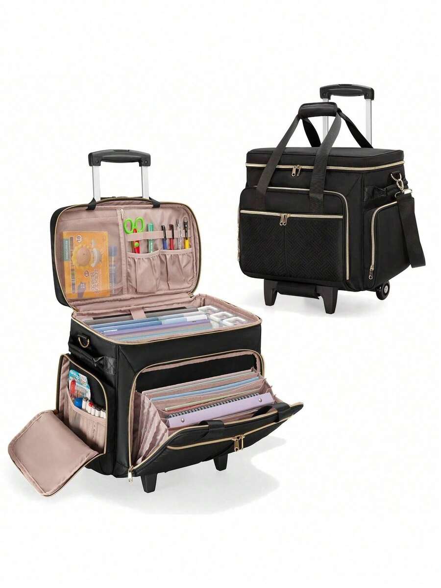 Rolling Teacher Bag With Wheels, Teacher Tote Bag With Detachable Trolley, Wh... - 1 - View 1