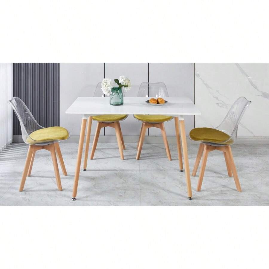 1+4, 5pieces Dining Set, Table Metal Leg Mid-Century Dining Table For 4-6 People With Mdf Table Top, Pedestal Dining Table, End Table Leisure Coffee Table - 白色+MDF+金屬如圖 - 查看 1
