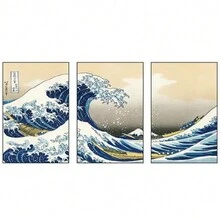 3 幅日本传统墙壁艺术海报和印刷品 Oke Agawa Wave 帆布画家居装饰客厅无框架 - 彩色 - 查看 5