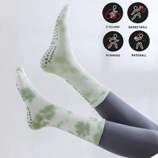 Nuevos calcetines de tubo medio de yoga con teñido anudado para mujeres, calcetines antideslizantes que absorben la humedad para usar en casa, ejercicio, pilates y fitness, ideales para otoño/invierno