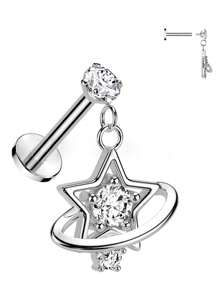 1 件不锈钢星形设计软骨耳轮耳屏唇鼻穿孔首饰，带合成方晶锆石，内螺纹平底柱，适合派对、日常佩戴和礼物 - 星星 - 查看 5