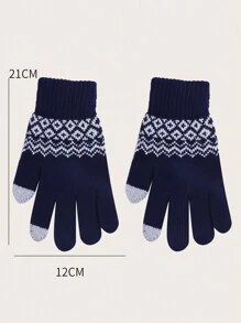 1双冬季保暖触屏手套，时尚波浪条纹针织防寒提花手套女士，加厚柔软透气防滑屏幕友好，冬季户外防寒骑行手套女士