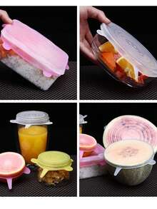 Kit 5 Transparent Silicone Lids Reusable For Fruit Pots And Trays Good Quality PARAMOUNT - trắng - Xem 5