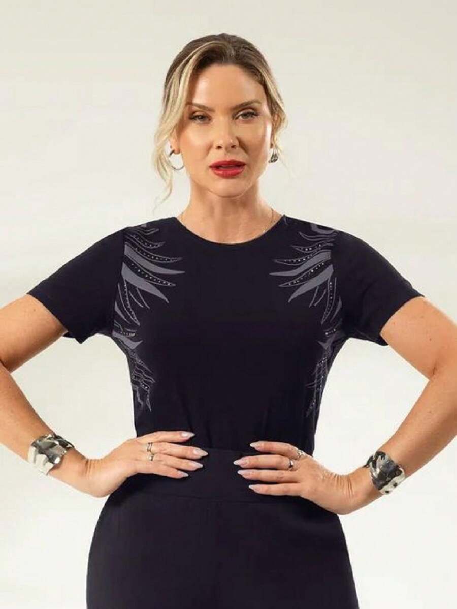 Crepe Blouse With Rhinestones _CATIVA - 黑色 - 查看 1