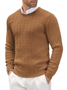 Men's Knitted Sweater, Twist Collar Design, Loose And Warm - Brown - View 2