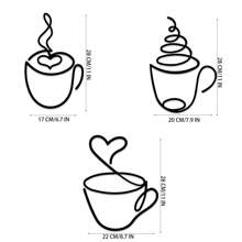 3pcs/Set Metal Wire Coffee Cup Wall Art, Coffee Logo Wall Decor For Kitchen, Dining Room, Shop - Black - View 8