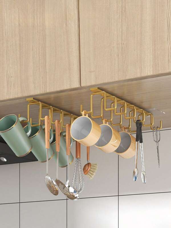 3M 1pc Single/Double Row Hooks Hanging Cup Rack Kitchen No-Drill Cabinet Tool Hook Storage Organizer