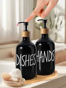 3 件装塑料皂液器台面乳液瓶浴室洗手液分配器可再填充空瓶用于洗手液和洗洁精带竹木托盘和漏斗浴室配件家居装饰 - 彩色 - 查看 2