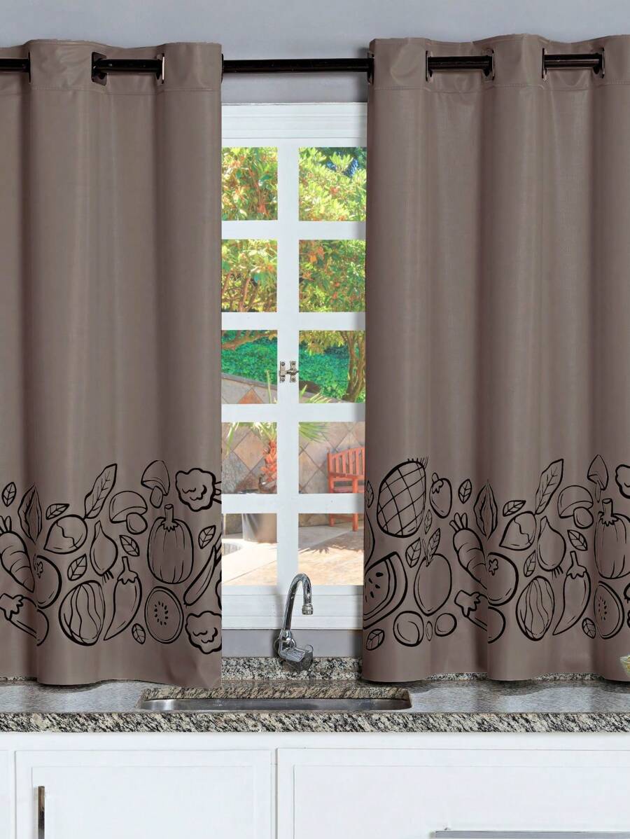 Printed PVC Blackout Curtain For Kitchen 2.20m X 1.30m - Màu Khaki - Xem 1