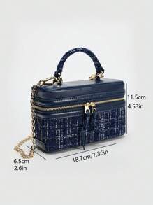 2024 蓝色方形盒子包女士时尚单肩手提包，时尚秋冬款 - 寶藍色 - 查看 8