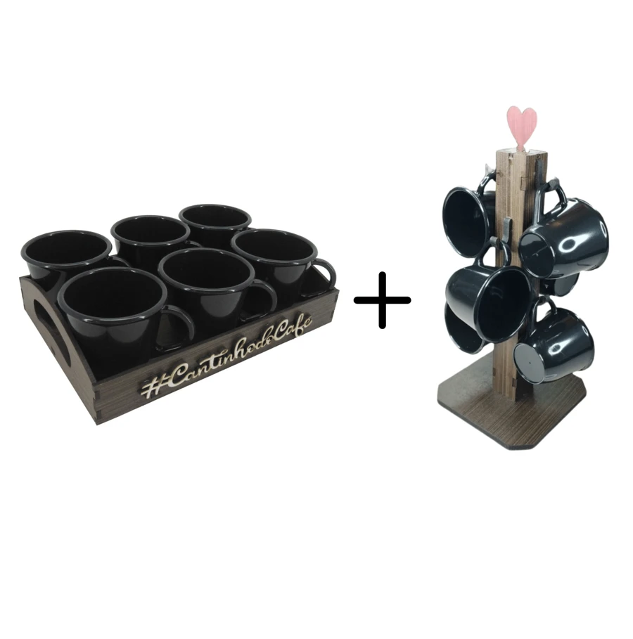 亚克力托盘 + 杯架 + 12 个杯子套件适用于厨房咖啡角 - 黑色 - 查看 1