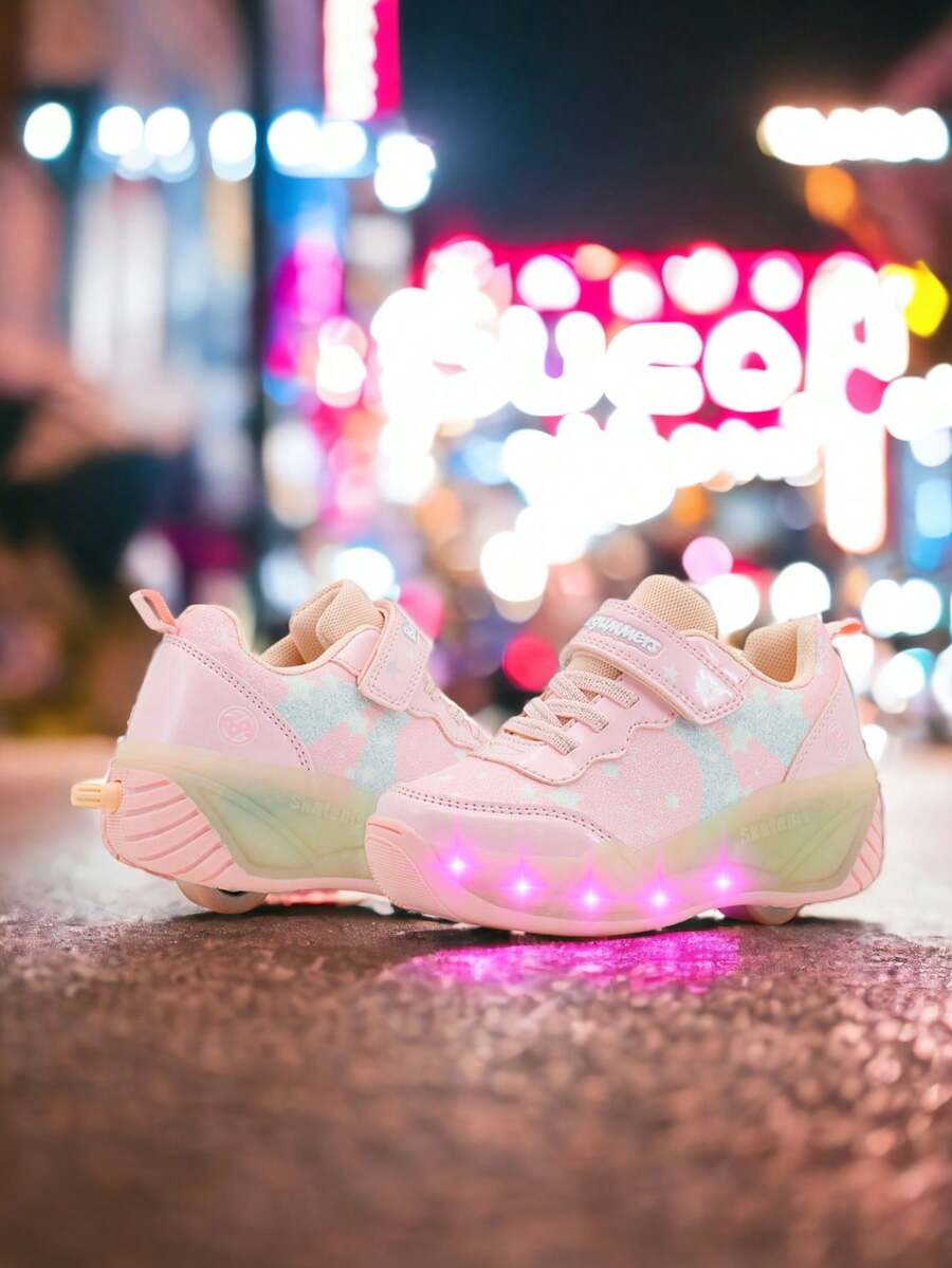 Tenis Patín Retractil Para Niña Bubble Gummers Con Luces Siena Rosa 17-23 - Rosa - Ver 1