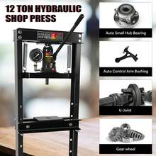 Hydraulic Shop Press,6 Ton/12 Ton/20 Ton H-Frame Garage Floor Adjustable Shop Press With Stamping Plates To Bend, Straighten, Or Press Parts, Install Bearings & U-Joints - 12-ton With Pressure Gauge-black - View 5